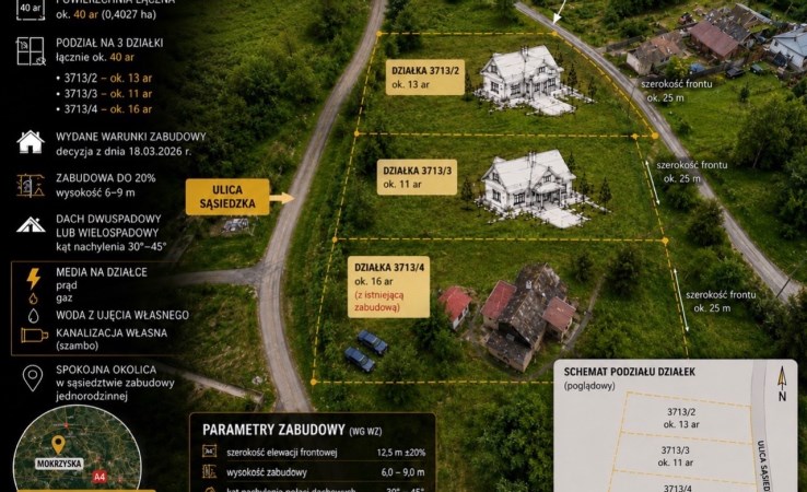 działka na sprzedaż - Brzesko (gw), Mokrzyska, Sąsiedzka